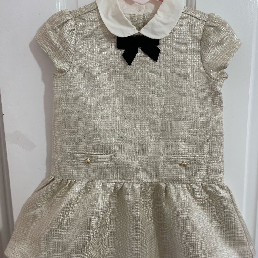 Janie and Jack Cream Dress with Black Bow